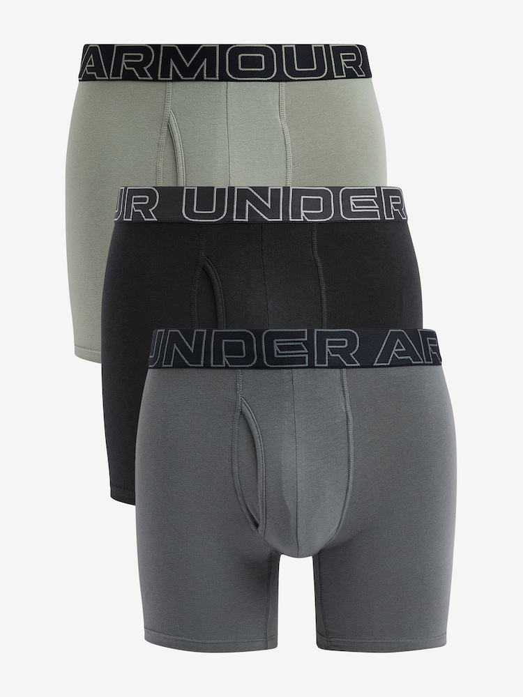 Under Armour Green/Grey 100% Cotton Performance Boxers 3 Pack - Image 1 of 4