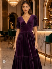 Yumi Purple Velvet Midi Dress - Image 2 of 4