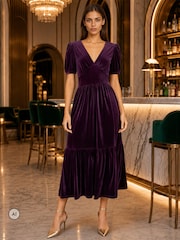 Yumi Purple Velvet Midi Dress - Image 3 of 4