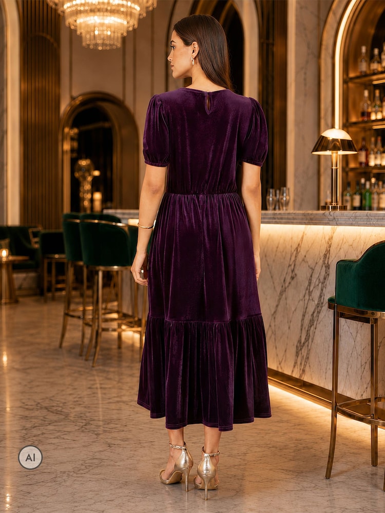 Yumi Purple Velvet Midi Dress - Image 4 of 4 Yumi Purple Velvet Midi Dress - Image 4 of 4