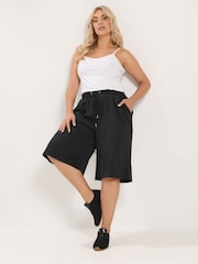 Yours Curve Black Long Sweat Shorts - Image 2 of 6