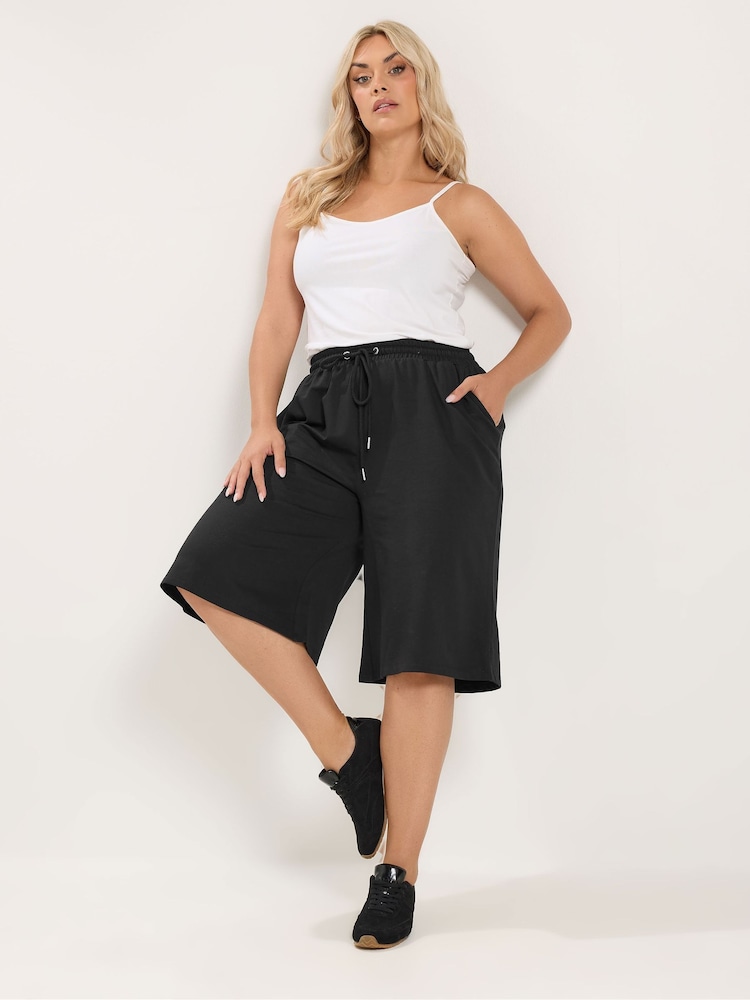 Yours Curve Black Long Sweat Shorts - Image 2 of 6