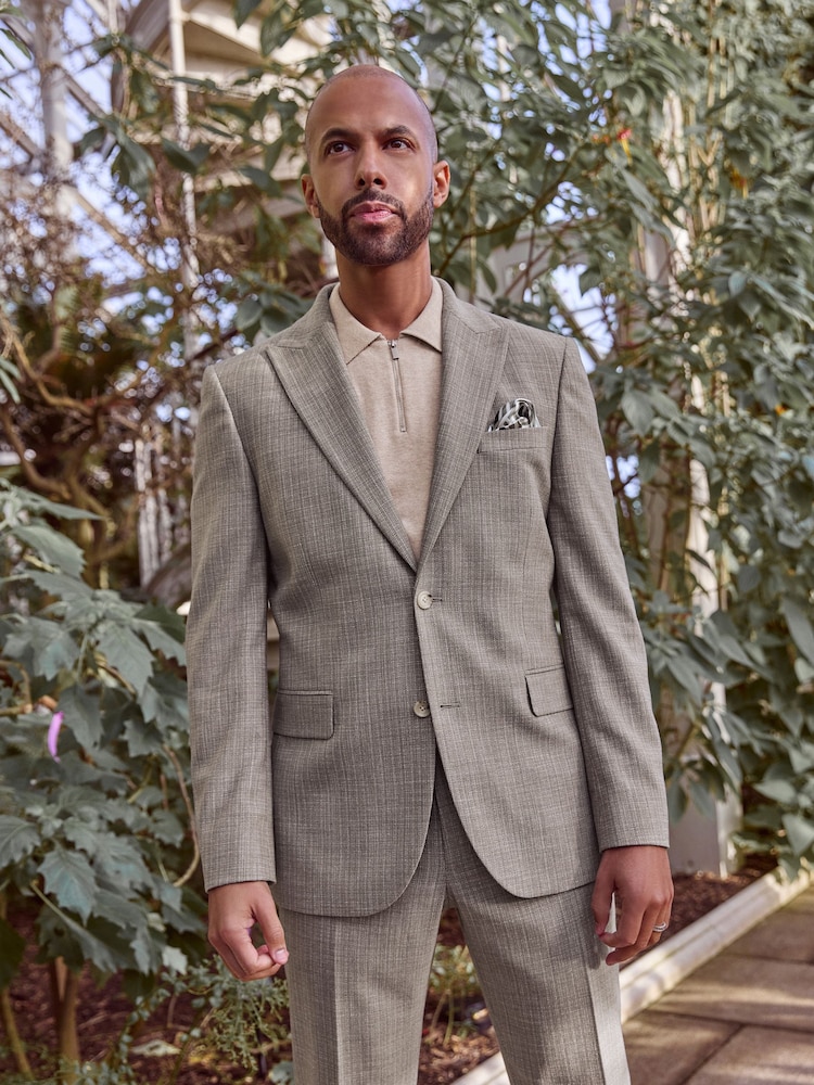 Neutral Slim Fit Textured Suit Jacket - Image 1 of 10
