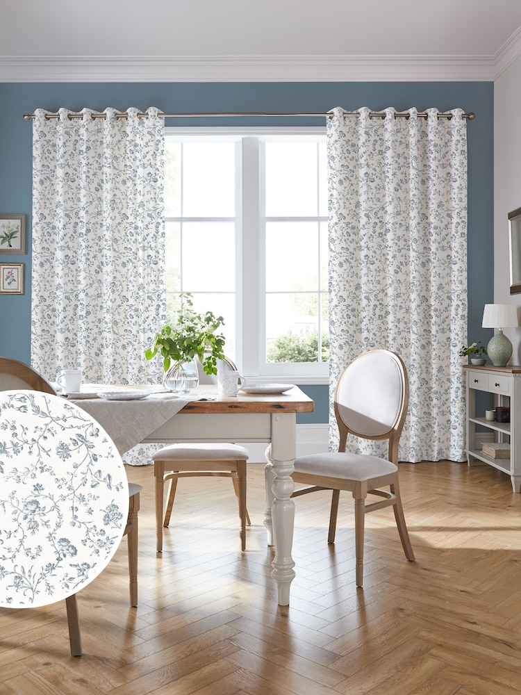 Laura Ashley Dark Seaspray Blue Aria Made to Measure 100% Cotton Curtains - Image 1 of 9
