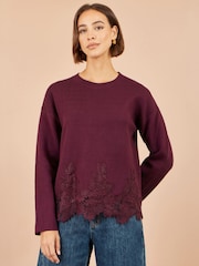 Yumi Red Relaxed Jumper With Lace Trim - Image 3 of 5