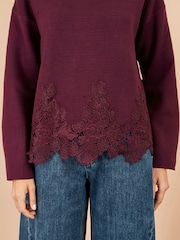 Yumi Red Relaxed Jumper With Lace Trim - Image 4 of 5