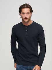 Superdry Blue Waffle Long Sleeve Henley Top - Image 1 of 5