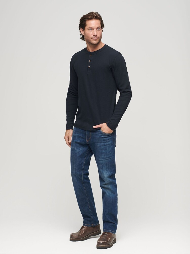 Superdry Blue Waffle Long Sleeve Henley Top - Image 2 of 5