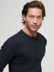 Superdry Blue Waffle Long Sleeve Henley Top - Image 3 of 5