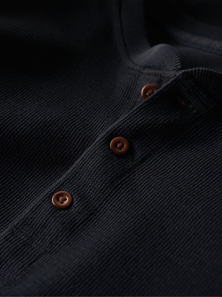 Niebieski - Superdry 100% Cotton Waffle Long Sleeve Henley Top - Image 4 of 5