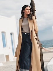 Camel Belted Long Coat - Image 1 of 8