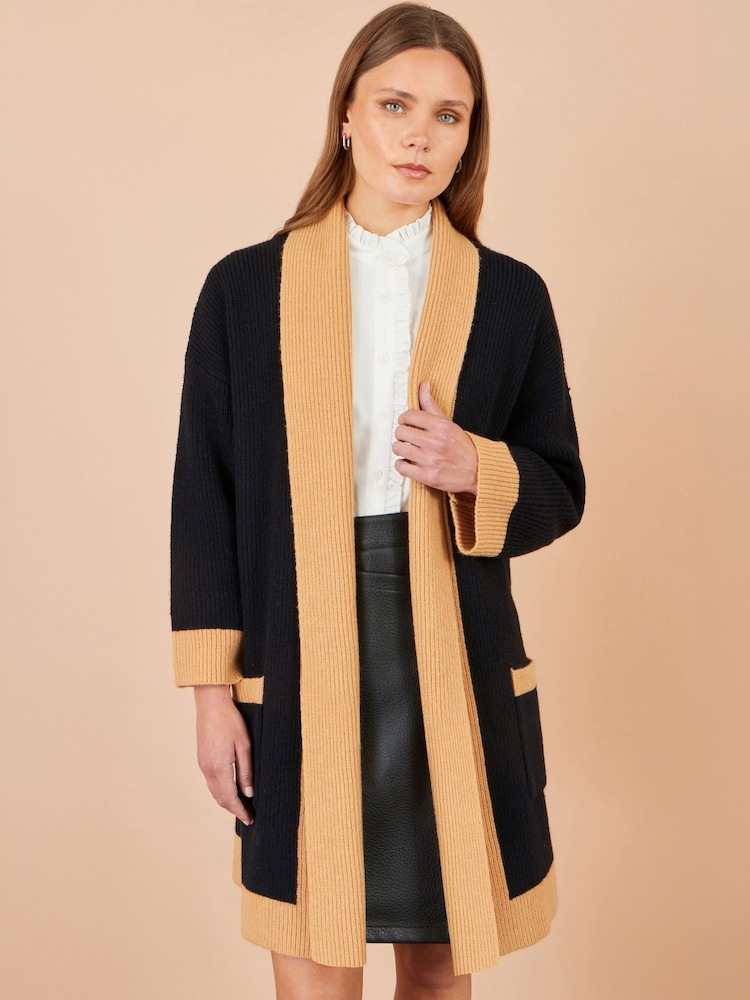 Yumi Black Contrast Knitted Cardigan - Image 1 of 4 Yumi Black Contrast Knitted Cardigan - Image 1 of 4