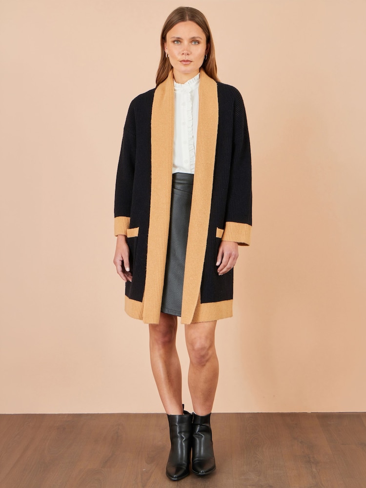 Yumi Black Contrast Knitted Cardigan - Image 2 of 4 Yumi Black Contrast Knitted Cardigan - Image 2 of 4