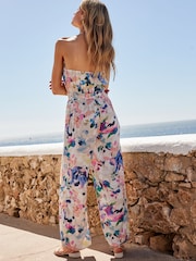White Bright Floral Multiway Halter-Tie Bandeau Wide Leg Jumpsuit - Image 3 of 7