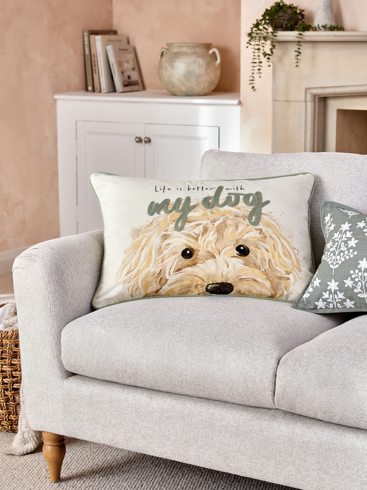 Sage Green Dog Life 40 x 59cm Cushion - Image 1 of 4