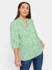 Yours Curve Green Pintuck Half Placket Blouse - Image 1 of 4
