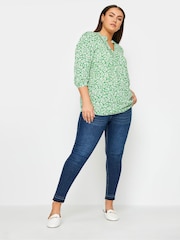 Yours Curve Green Pintuck Half Placket Blouse - Image 2 of 4