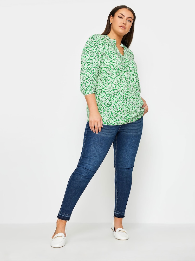 Yours Curve Green Pintuck Half Placket Blouse - Image 2 of 4