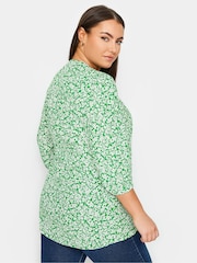 Yours Curve Green Pintuck Half Placket Blouse - Image 3 of 4