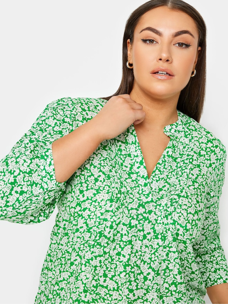 Yours Curve Green Pintuck Half Placket Blouse - Image 4 of 4
