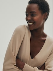 Champagne Gold Premium Lyocell Deep V-Neck Jumper - Image 4 of 8