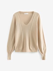 Champagne Gold Premium Lyocell Deep V-Neck Jumper - Image 5 of 8