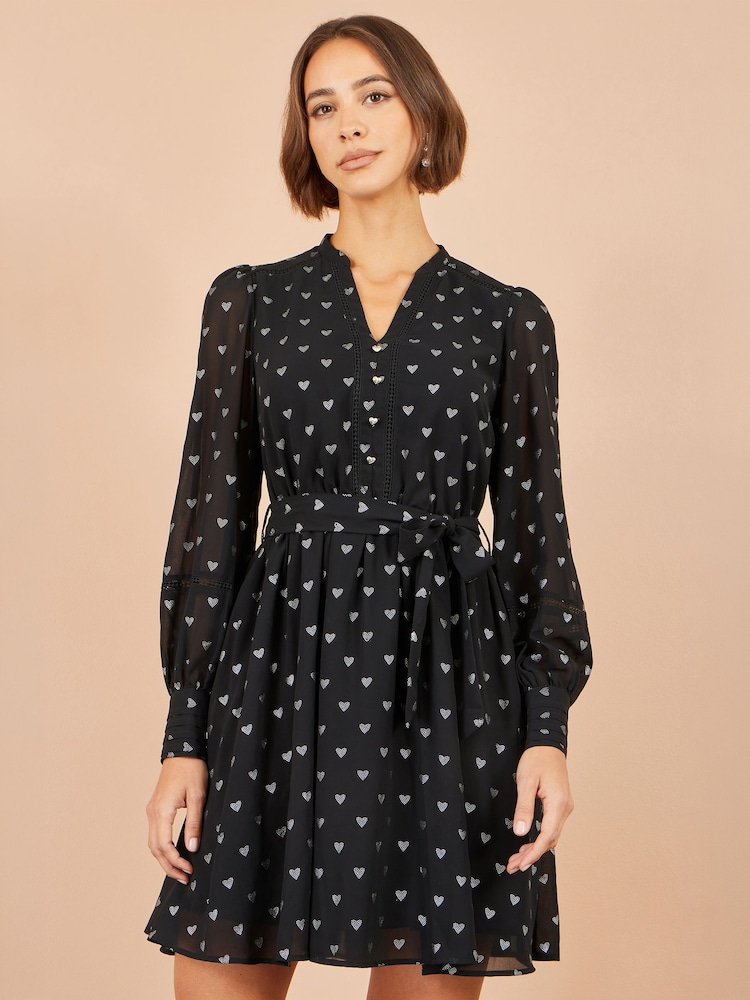 Yumi Black Heart Print Mini Dress - Image 1 of 5