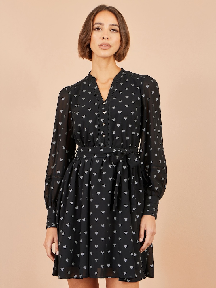 Yumi Black Heart Print Mini Dress - Image 2 of 5