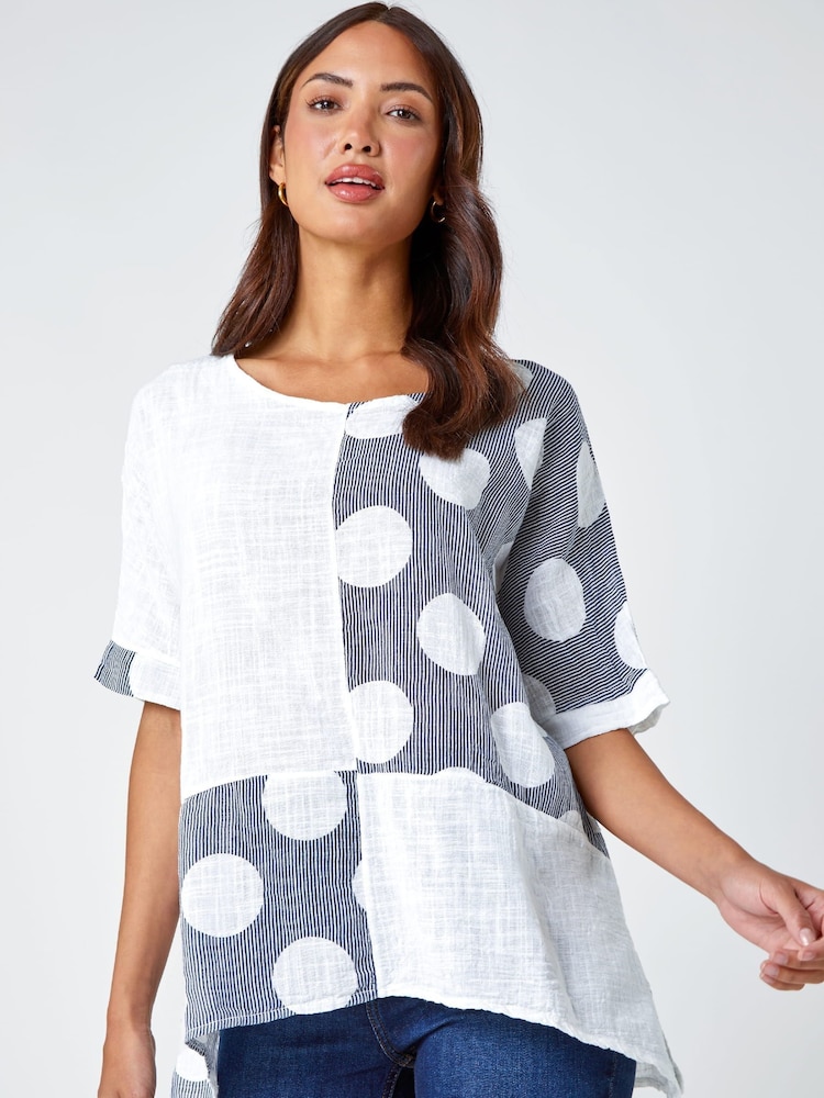 Roman White 100% Cotton Spot Print Oversized T-Shirt - Image 1 of 5