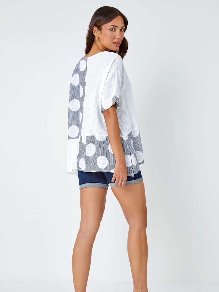 Roman White 100% Cotton Spot Print Oversized T-Shirt - Image 3 of 5