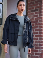 Black Packable Rain Hooded Shower Resistant Jacket - Image 1 of 10