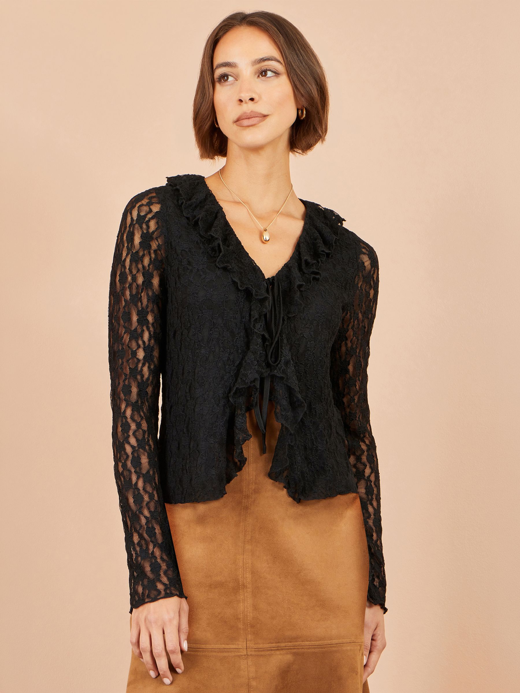 Yumi Women's Black Ruffle Lace Top In Size 16 - Image 1