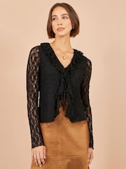 Schwarz - Yumi Ruffle Lace Top - Bild 1 von 5