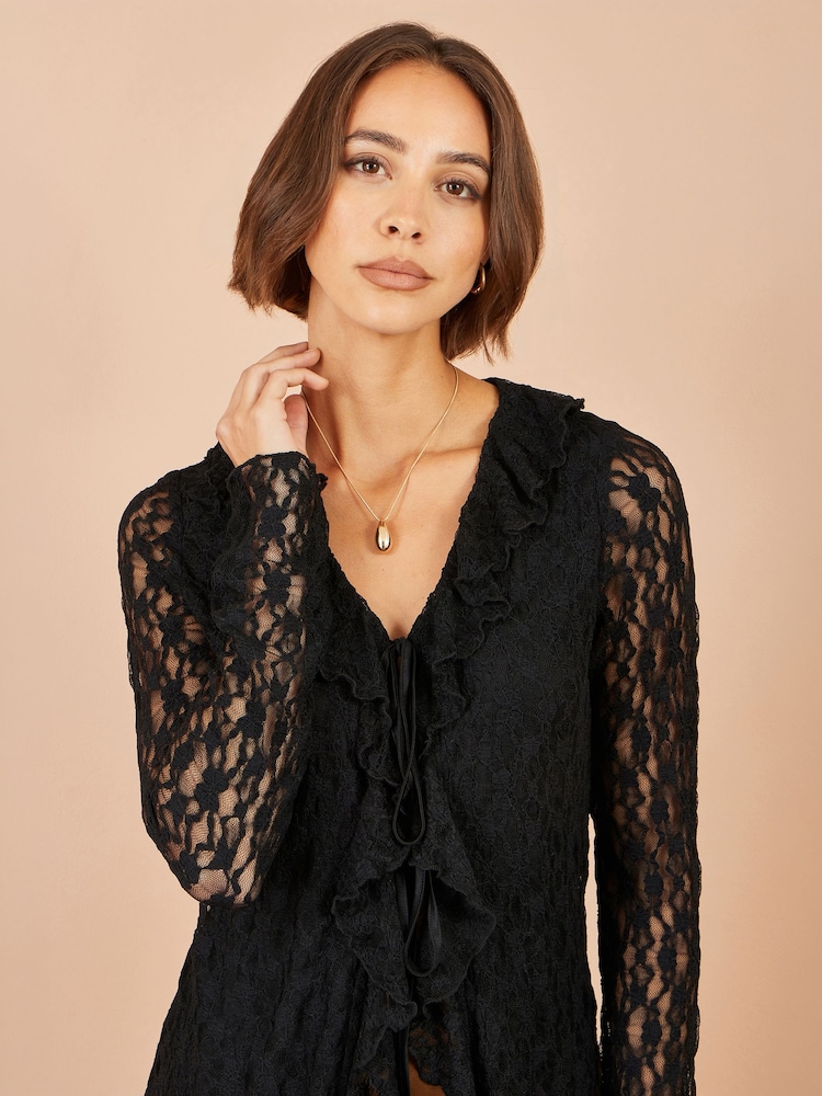Schwarz - Yumi Ruffle Lace Top - Bild 2 von 5