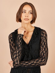Schwarz - Yumi Ruffle Lace Top - Bild 4 von 5