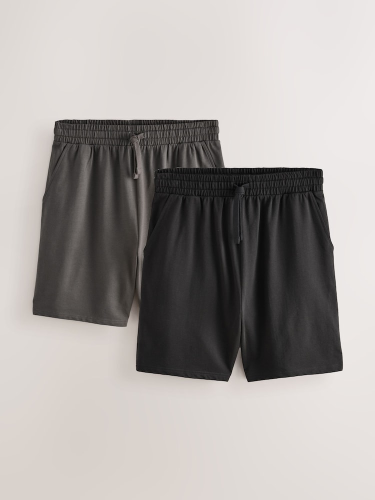 Dark Grey/Black Lightweight 100% Cotton Joggers Shorts 2 Pack - Image 1 of 10