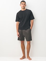 Dark Grey/Black Lightweight 100% Cotton Joggers Shorts 2 Pack - Image 6 of 10