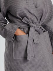 Loungeable Grey 100% Cotton Waffle Robe - Image 5 of 5