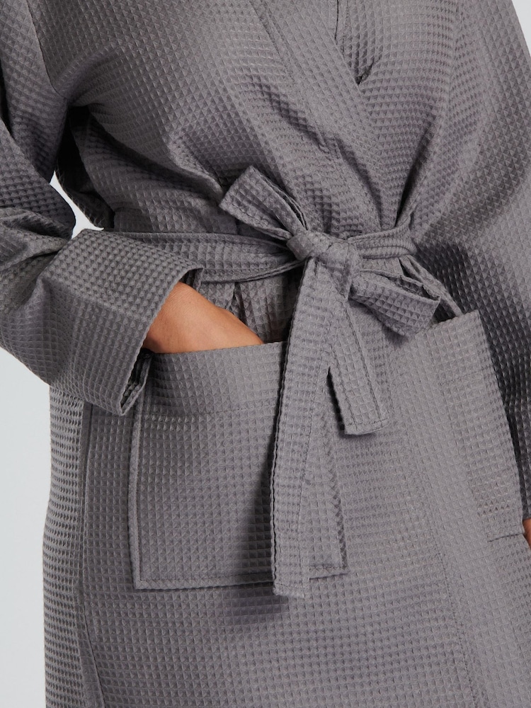 Loungeable Grey 100% Cotton Waffle Robe - Image 5 of 5