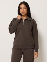 M&Co Brown Petite Half Placket Sweatshirt - Image 1 of 5