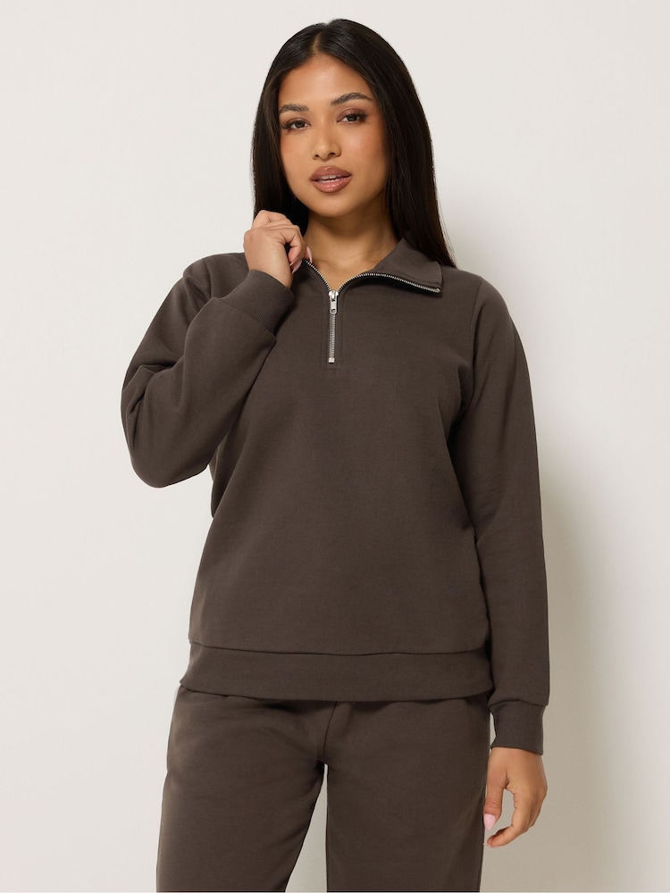 M&Co Brown Petite Half Placket Sweatshirt - Image 1 of 5 M&Co Brown Petite Half Placket Sweatshirt - Image 1 of 5