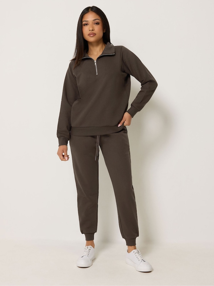 M&Co Brown Petite Half Placket Sweatshirt - Image 2 of 5 M&Co Brown Petite Half Placket Sweatshirt - Image 2 of 5