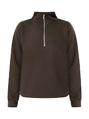 M&Co Brown Petite Half Placket Sweatshirt - Image 5 of 5