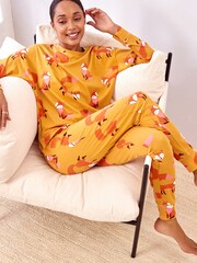 Ochre Yellow Fox - Bawełniana piżama z długim rękawem - Image 1 of 7