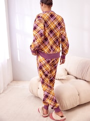 Ochre Yellow Check Cosy Long Sleeve Crew Neck Pyjamas - Image 4 of 9