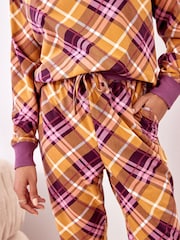 Ochre Yellow Check Cosy Long Sleeve Crew Neck Pyjamas - Image 5 of 9