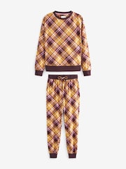 Ochre Yellow Check Cosy Long Sleeve Crew Neck Pyjamas - Image 7 of 9