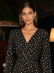 Yumi Black Foil Print Midi Dress - Image 2 of 5