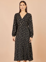 Yumi Black Foil Print Midi Dress - Image 4 of 5