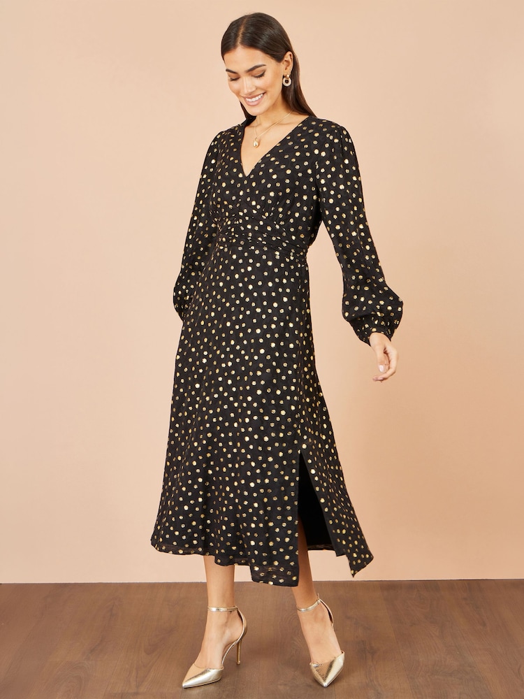 Yumi Black Foil Print Midi Dress - Image 5 of 5 Yumi Black Foil Print Midi Dress - Image 5 of 5